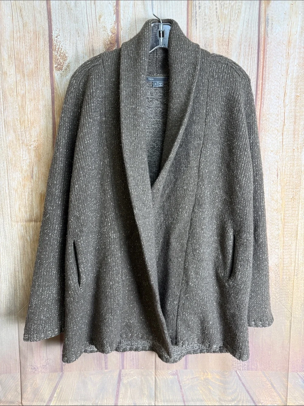 Vince Chunky Taupe Wool Silk Cashmere Open-Front Cardigan Size Small